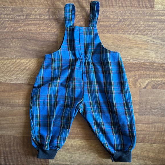 Vintage Plaid Romper Overalls 90s Y2K Blue Red Train 12 Months Baby Toddler Boy - Picture 3 of 7